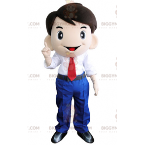 BIGGYMONKEY™ maskotdräkt av leende man i slipskostym -