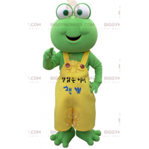 BIGGYMONKEY™ Green Frog Maskottchenkostüm mit gelben Overalls -