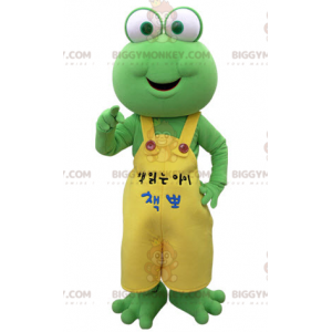 Traje de mascote de sapo verde BIGGYMONKEY™ com macacão amarelo