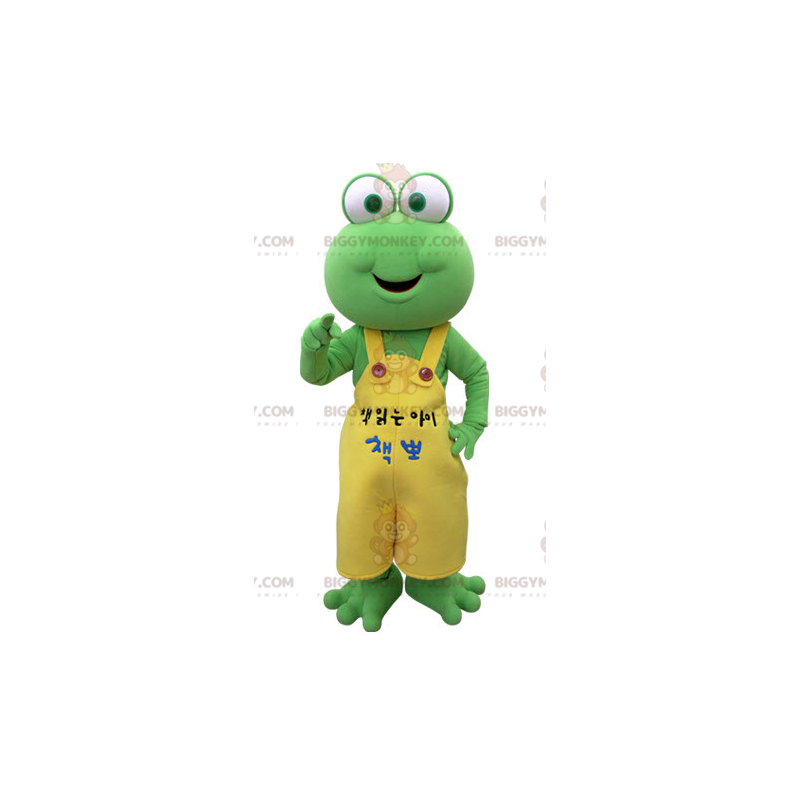 BIGGYMONKEY™ Green Frog Mascot Costume With Yellow Overalls -