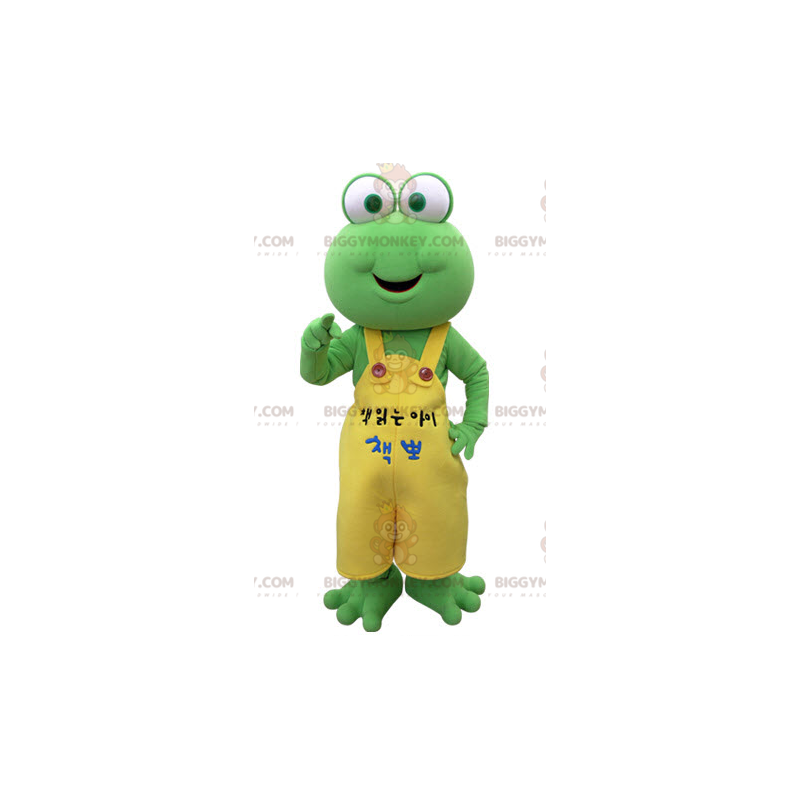 BIGGYMONKEY™ Green Frog Maskottchenkostüm mit gelben Overalls -