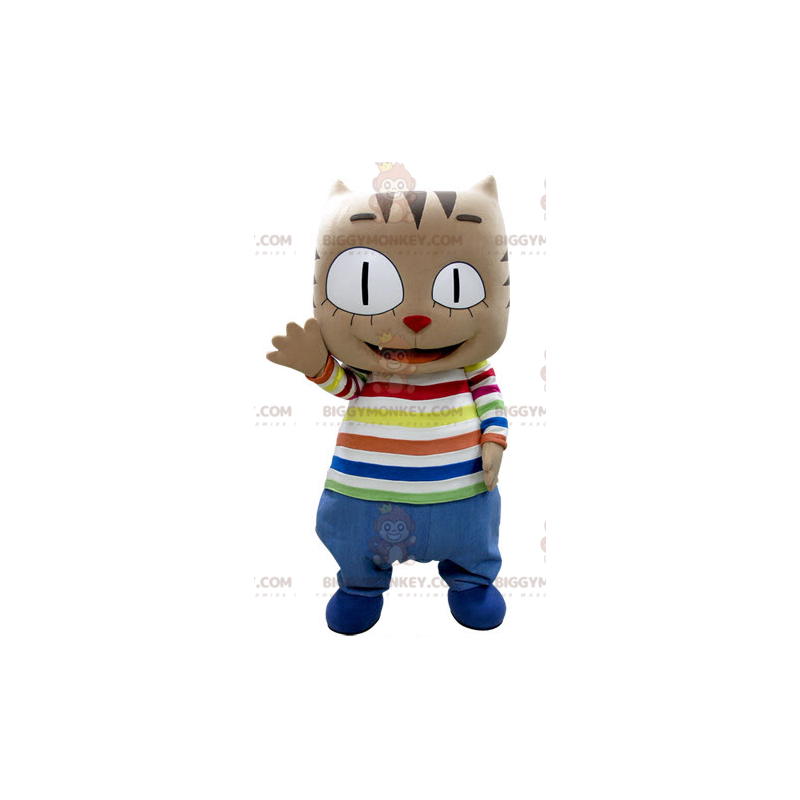 BIGGYMONKEY™ Mascot Costume Brown Cat With Big Head In Colorful