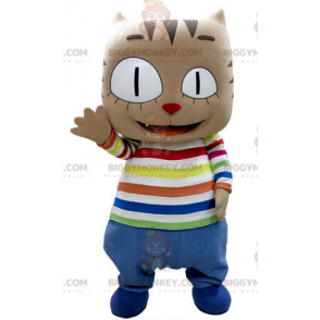 Costume de mascotte BIGGYMONKEY™ de chat marron avec une grosse