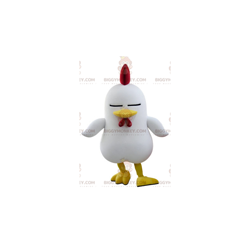 Costume de mascotte BIGGYMONKEY™ de coq blanc avec une crête