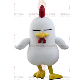 Costume de mascotte BIGGYMONKEY™ de coq blanc avec une crête
