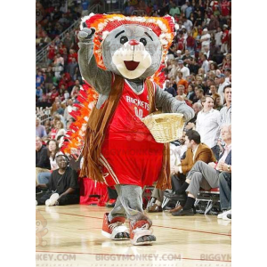 BIGGYMONKEY™ Mascot Costume of Gray Bear in Red Sportswear -