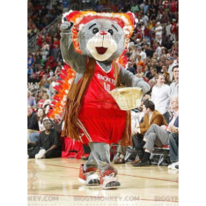 BIGGYMONKEY™ Mascot Costume of Gray Bear in Red Sportswear –