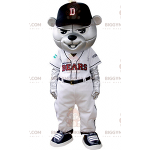 Gray Bear BIGGYMONKEY™ Mascot Costume Dressed In Baseball