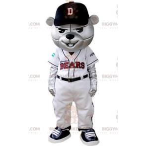 Gray Bear BIGGYMONKEY™ Mascot Costume Dressed In Baseball