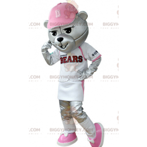 Grå bjørn BIGGYMONKEY™ maskotkostume klædt i baseballtøj -