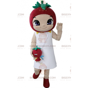 Κοστούμι μασκότ κοριτσιού BIGGYMONKEY™ με φράουλα στο κεφάλι