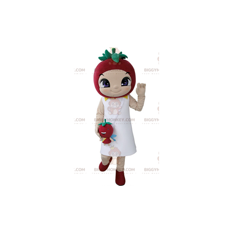 Girl BIGGYMONKEY™ Mascot Costume with Strawberry on Her Head -