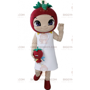 Fantasia de mascote menina BIGGYMONKEY™ com morango na cabeça –