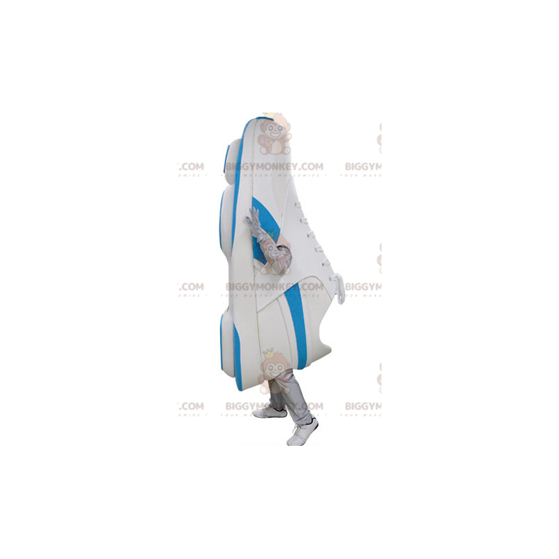 Traje de mascote de sapato azul e branco BIGGYMONKEY™. Traje de