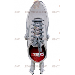 Röd och grå vit sko BIGGYMONKEY™ maskotdräkt. Basket