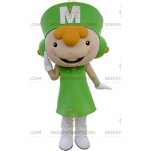 Rothaariges Mädchen BIGGYMONKEY™ Maskottchenkostüm in grüner