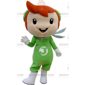 Rött hår pojke BIGGYMONKEY™ Maskotdräkt klädd i grönt -