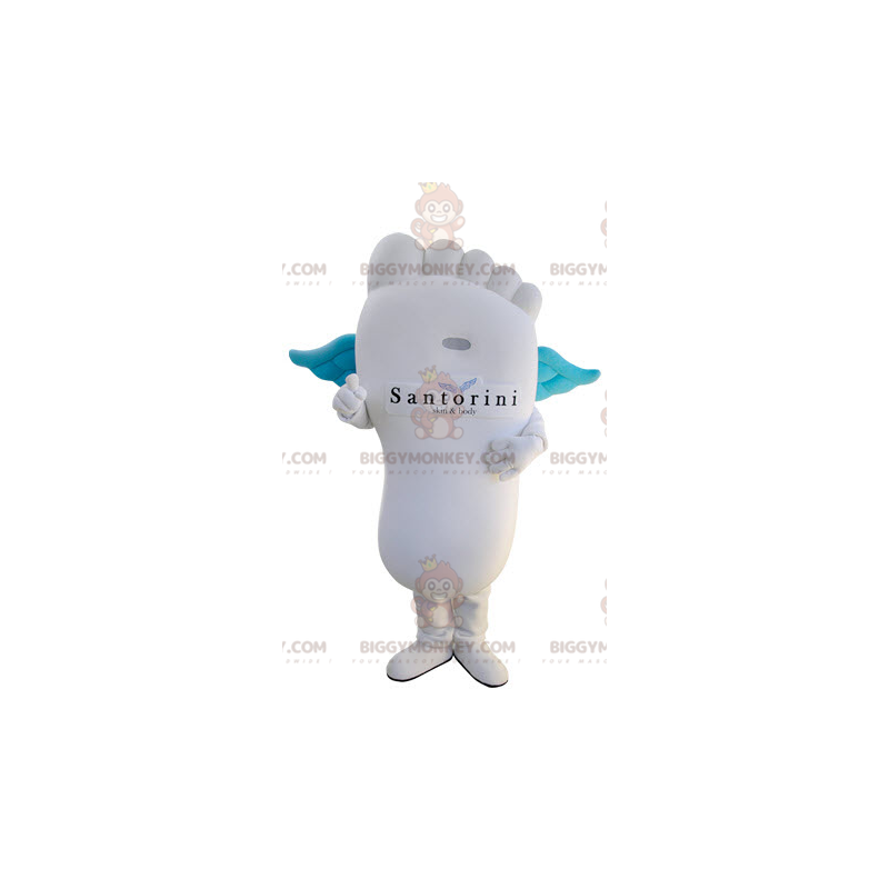 Traje de mascote BIGGYMONKEY™ Pé branco gigante com asas azuis