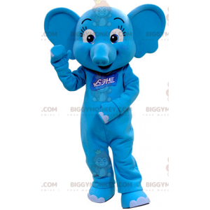 Flirtig feminin blå elefant BIGGYMONKEY™ maskotdräkt -