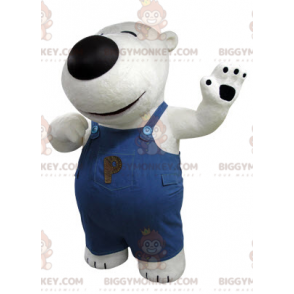 Vit och svart björn BIGGYMONKEY™ maskotdräkt med overall -
