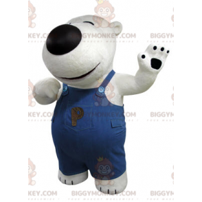 White and Black Bear BIGGYMONKEY™ Mascot Costume with Overalls