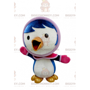 Blauw-witte vogel BIGGYMONKEY™ mascottekostuum in winteroutfit