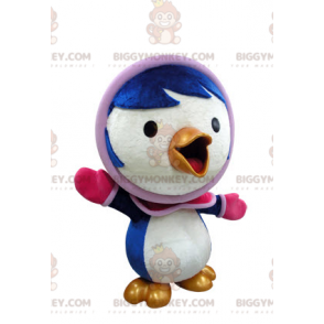 Blue and White Bird BIGGYMONKEY™ maskottiasu talviasussa -