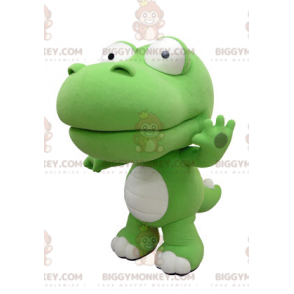 Giant green and white crocodile BIGGYMONKEY™ mascot costume.