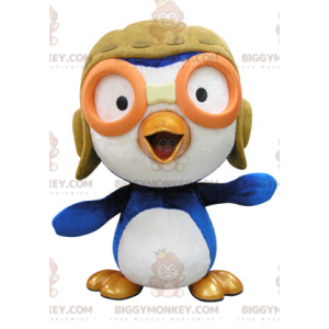 Blue and White Bird BIGGYMONKEY™ maskotkostume i Aviator-outfit