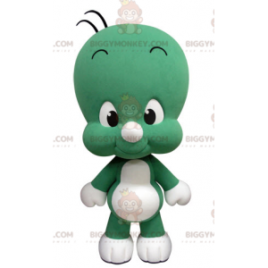 Traje de mascote BIGGYMONKEY™ de homenzinho verde e branco fofo