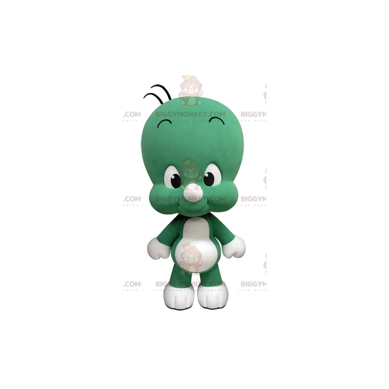 Traje de mascote BIGGYMONKEY™ de homenzinho verde e branco fofo