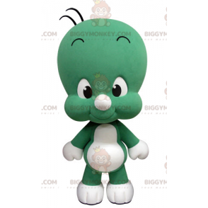 Simpatico e divertente omino verde e bianco per mascotte