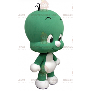 Traje de mascote BIGGYMONKEY™ de homenzinho verde e branco fofo