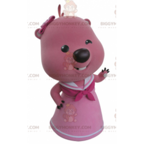 Disfraz de mascota BIGGYMONKEY™ de castor rosa y blanco.