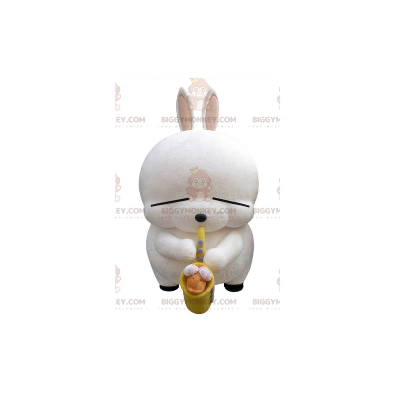 BIGGYMONKEY™ Big White Rabbit Saxofon Mascot Costume -