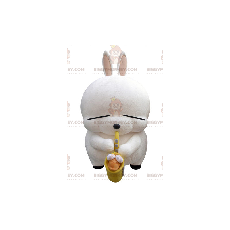 Fantasia de mascote de saxofone de coelho branco grande