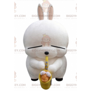Fantasia de mascote de saxofone de coelho branco grande