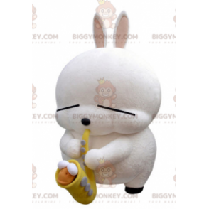 BIGGYMONKEY™ Big White Rabbit Saxofon Mascot Costume -