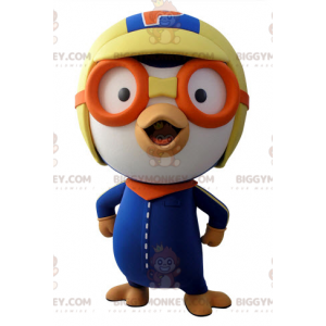 Blue and White Bird BIGGYMONKEY™ maskotkostume i Aviator-outfit