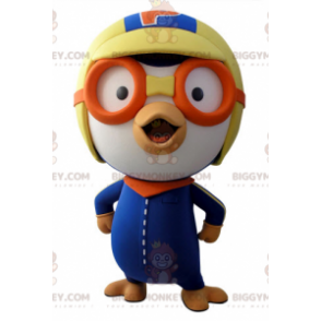 Blue and White Bird BIGGYMONKEY™ maskotkostume i Aviator-outfit