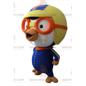 Blue and White Bird BIGGYMONKEY™ maskotkostume i Aviator-outfit