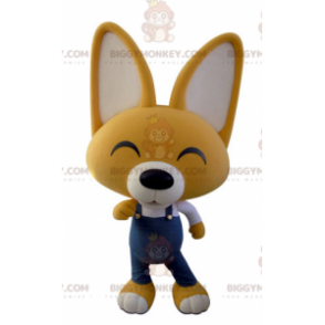 BIGGYMONKEY™ Mascot Costume Yellow & White Fox In Overalls –