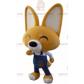 BIGGYMONKEY™ Mascot Costume Yellow & White Fox In Overalls –