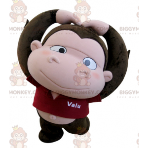 Kostium maskotki BIGGYMONKEY™ Brązowo-różowa małpa z dużą głową