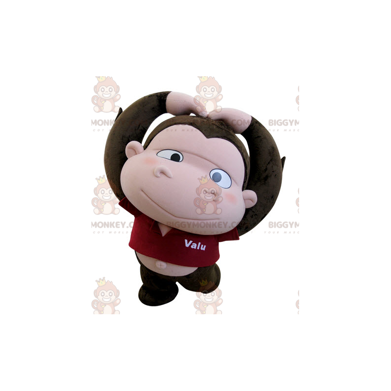 BIGGYMONKEY™ Costume da mascotte Scimmia marrone e rosa con