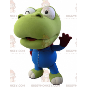 Jätte dinosaurie grön och vit krokodil BIGGYMONKEY™ maskotdräkt