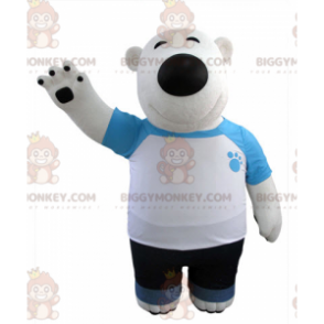 Traje de mascote BIGGYMONKEY™ de urso branco e preto vestido de