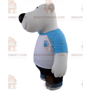 Costume da mascotte BIGGYMONKEY™ da orso bianco e nero vestito