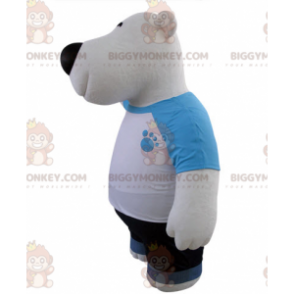 Valkoinen ja musta karhu BIGGYMONKEY™ maskottiasu, joka on