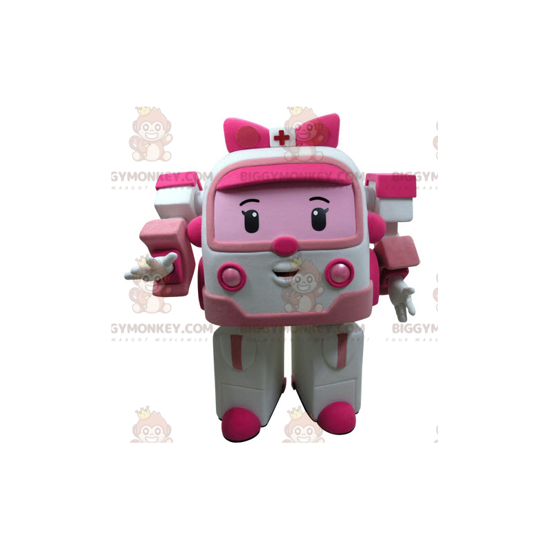 Costume de mascotte BIGGYMONKEY™ d'ambulance blanche et rose de